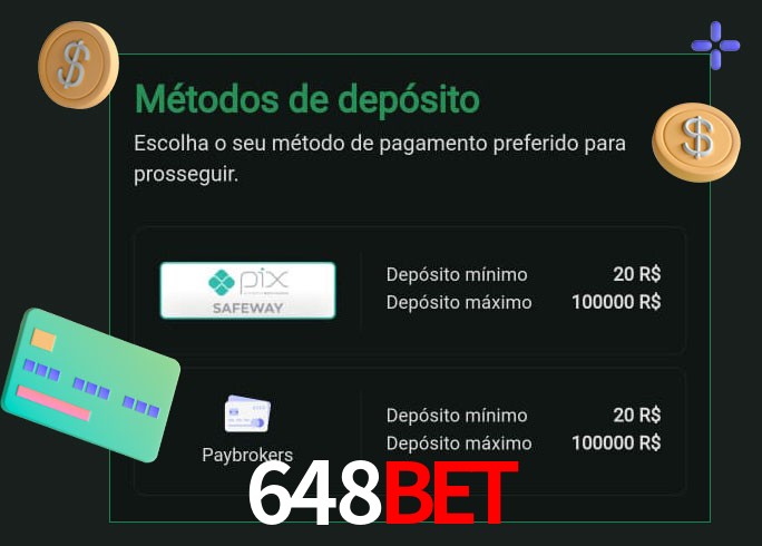 O cassino 648BET oferece uma grande variedade de métodos de pagamento